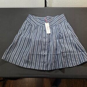 Kiup Womens Navy Blue Striped Button Front Mini Skirt Pockets Size S NWT